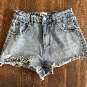 Princess Polly Distressed Denim Jean Shorts Medium Wash Blue